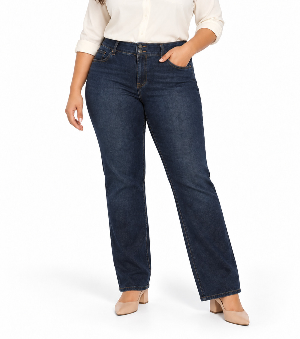 Ashley Stewart Modern Straight Leg Jeans Womens 18 Dark Wash Stretch 30 Inseam